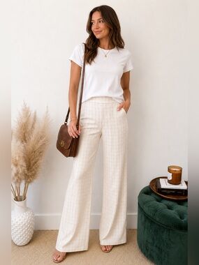 Cream Check Flare Pants